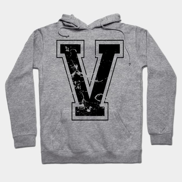 Initial Letter V Black Jersey Sports Athletic Player Hoodie by porcodiseno